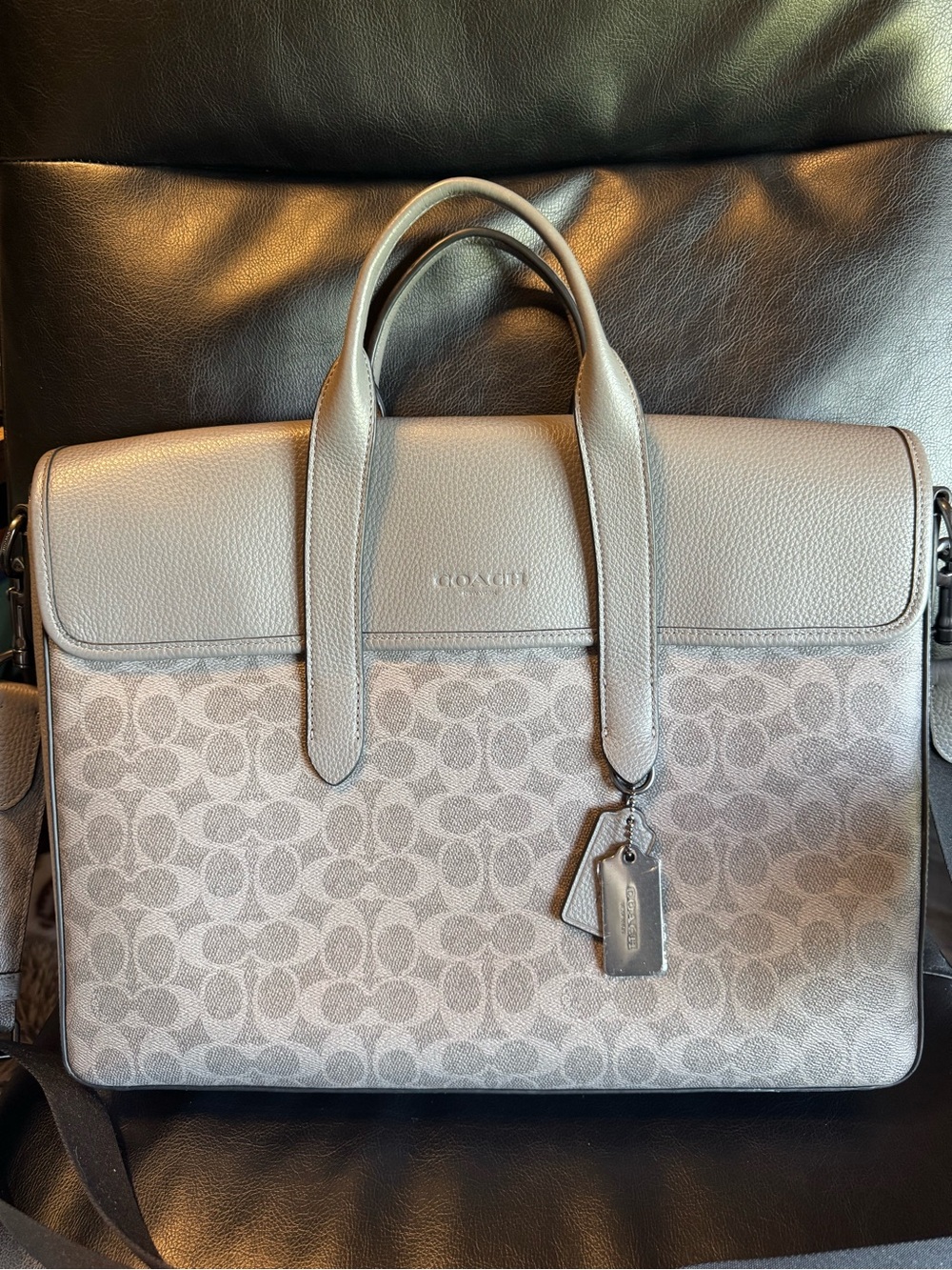 Coach Mens Signature Canvas and Leather Briefcase/Satchle in Light Gray - Picture 2 of 15